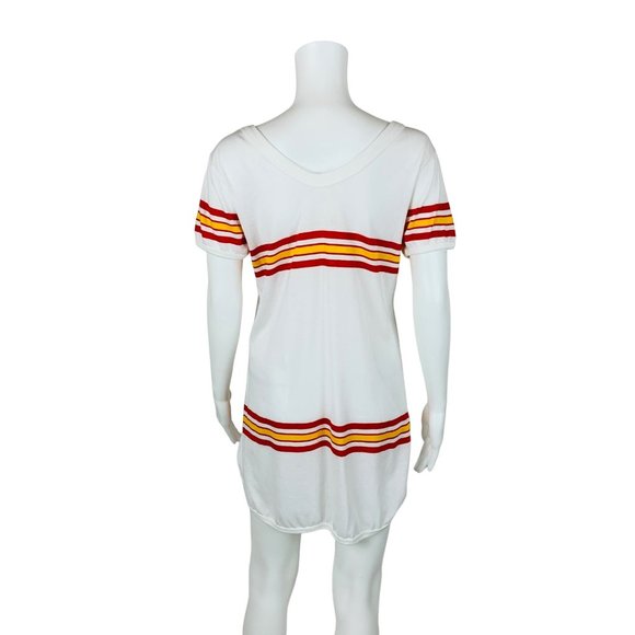 Vintage 70s Red Yellow Striped Tunic Tee V-neck T-Shirt B 37" - Picture 9 of 11